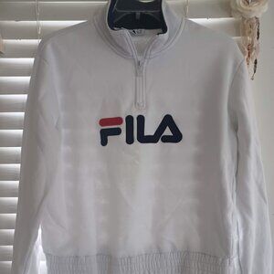 FILA XL White Quarter Zip Sweatshirt Pullover Logo Spell Out Vintage Style Y2K